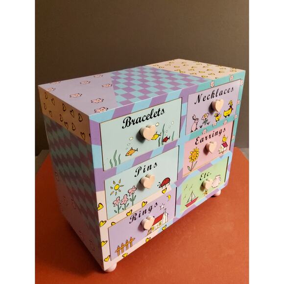Hand Painted Colorful Six Drawer Wooden Jewelry Box - Picture 2 of 6